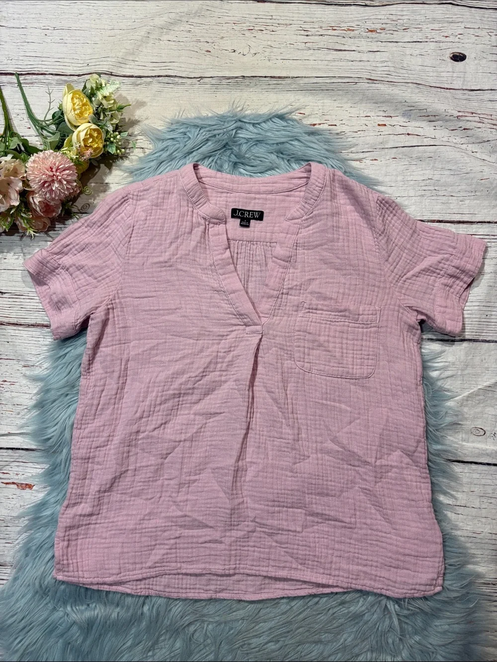 J. Crew V-Neck Double-Gauze Popover Lilac Blouse